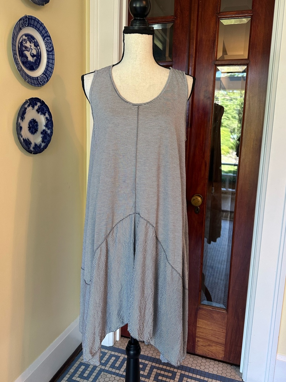COMFY USA | Striped Asymmetrical Lagenlook Midi Tank Dress, Size S